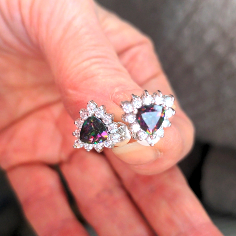 New Mystic Quartz earrings. Sterling silver studs.QVC Zircon. Presentation box